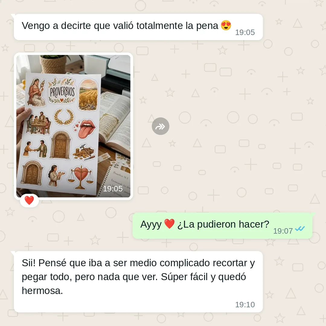 TESTIMONIO: captura real de WhatsApp 3 de 5 — mata «hay stickers gratis o más baratos»
